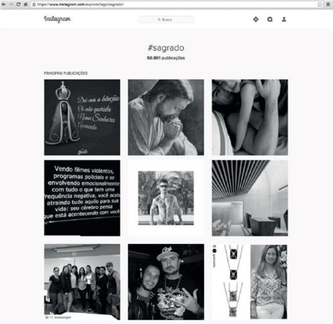 Captura de tela do aplicativo Instagram com os resultados da busca pela hashtag
                    