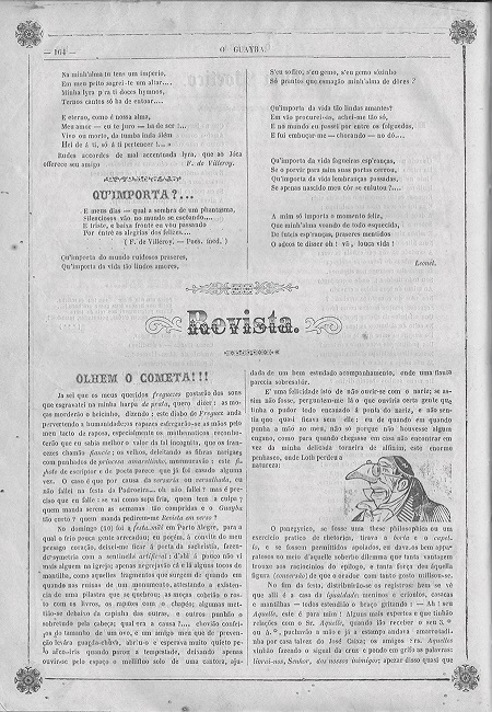 Cometa foi assunto na edi&ccedil;&atilde;o de 24 de maio de 1857