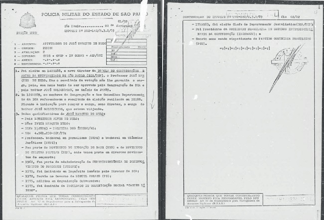 O último dossiê sobre José Marques de Melo elaborado pela comunidade de informações