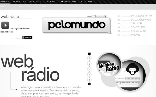 Homepage de R&aacute;dio Pelo Mundo