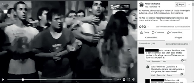 Publica&ccedil;&atilde;o da p&aacute;gina &ldquo;Anti-Feminismo&rdquo; que retrata um protesto agressivo por parte de supostas militantes feministas