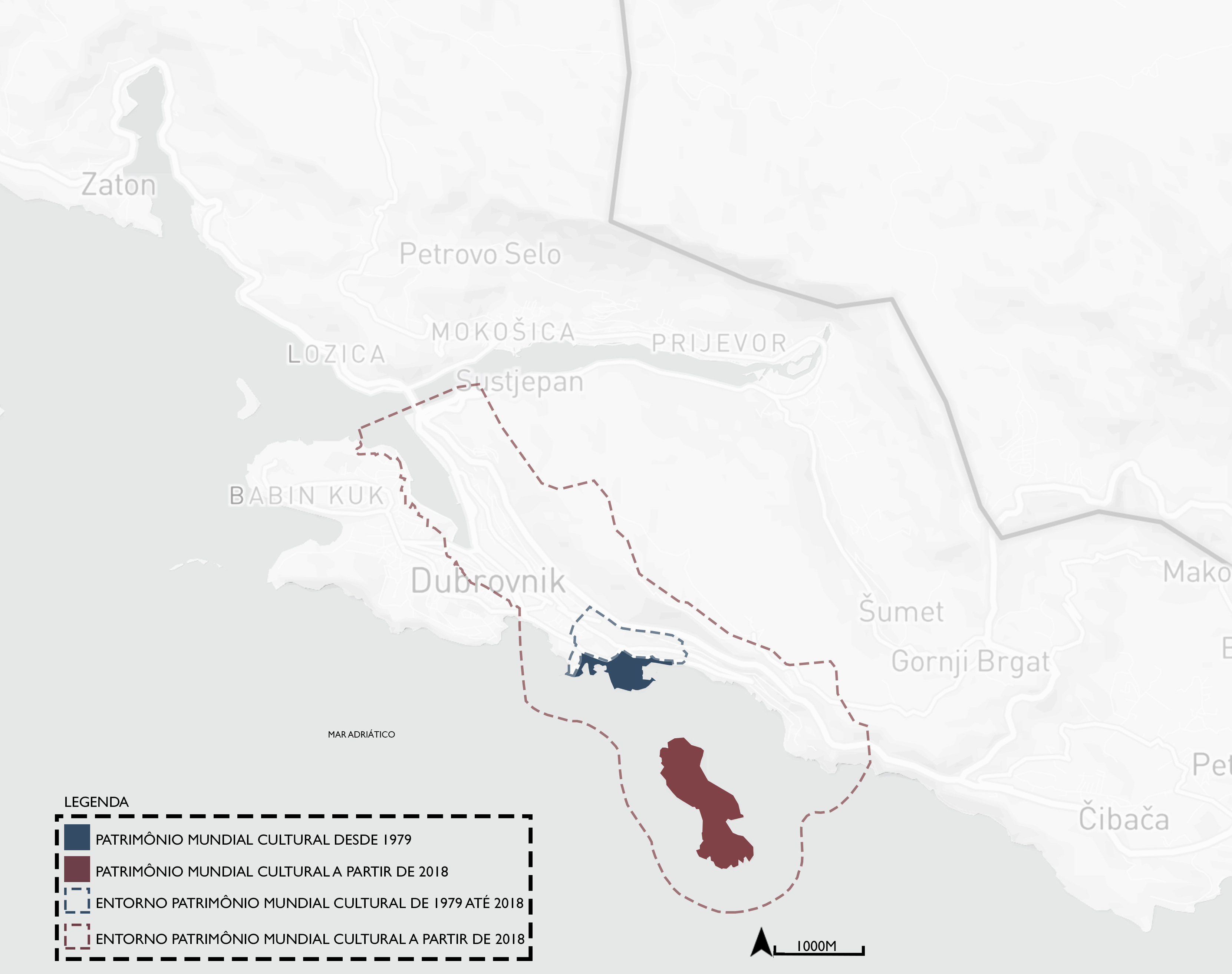 �reas do patrim�nio mundial cultural e �rea de entorno, delimitadas em 1979 e amplia��es propostas em 2018