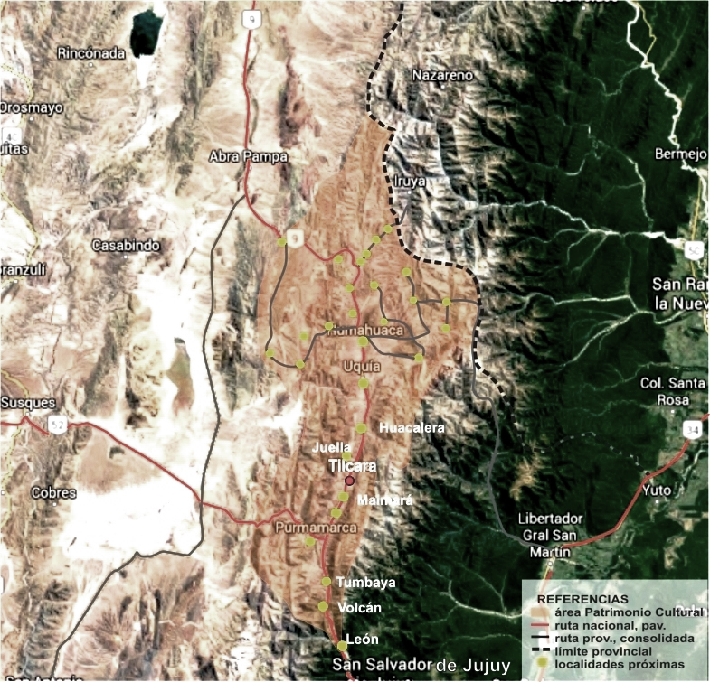 Localizaci�n de la ciudad de Tilcara y los poblados que integran la regi�n de la Quebrada de Humahuaca. Patrimonio Cultural Mundial
