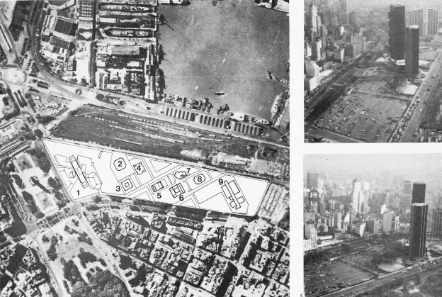 Planta de inserci�n urbana y loteo Catalinas Norte. Im�genes del sector, edificios Conurban y sede UIA