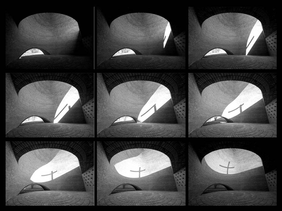 Capilla San Bernardo. Secuencia completa de fotos que muestran la formacin de la cruz sobre la cpula. 