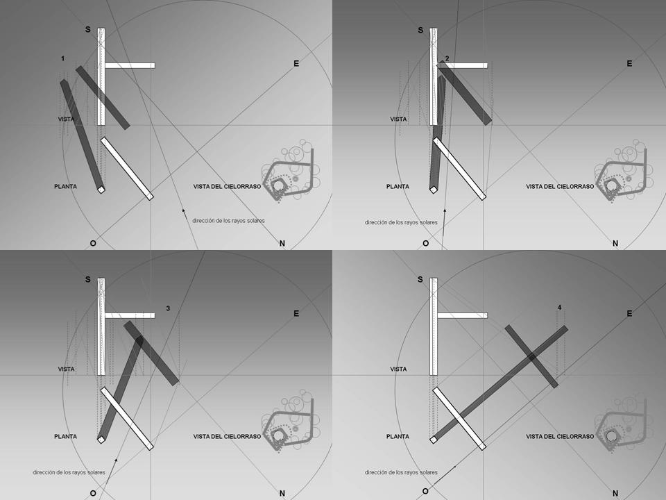 Trazado de sombras a partir de un madero vertical (stipes) y un travesao (patibulum) separados. 