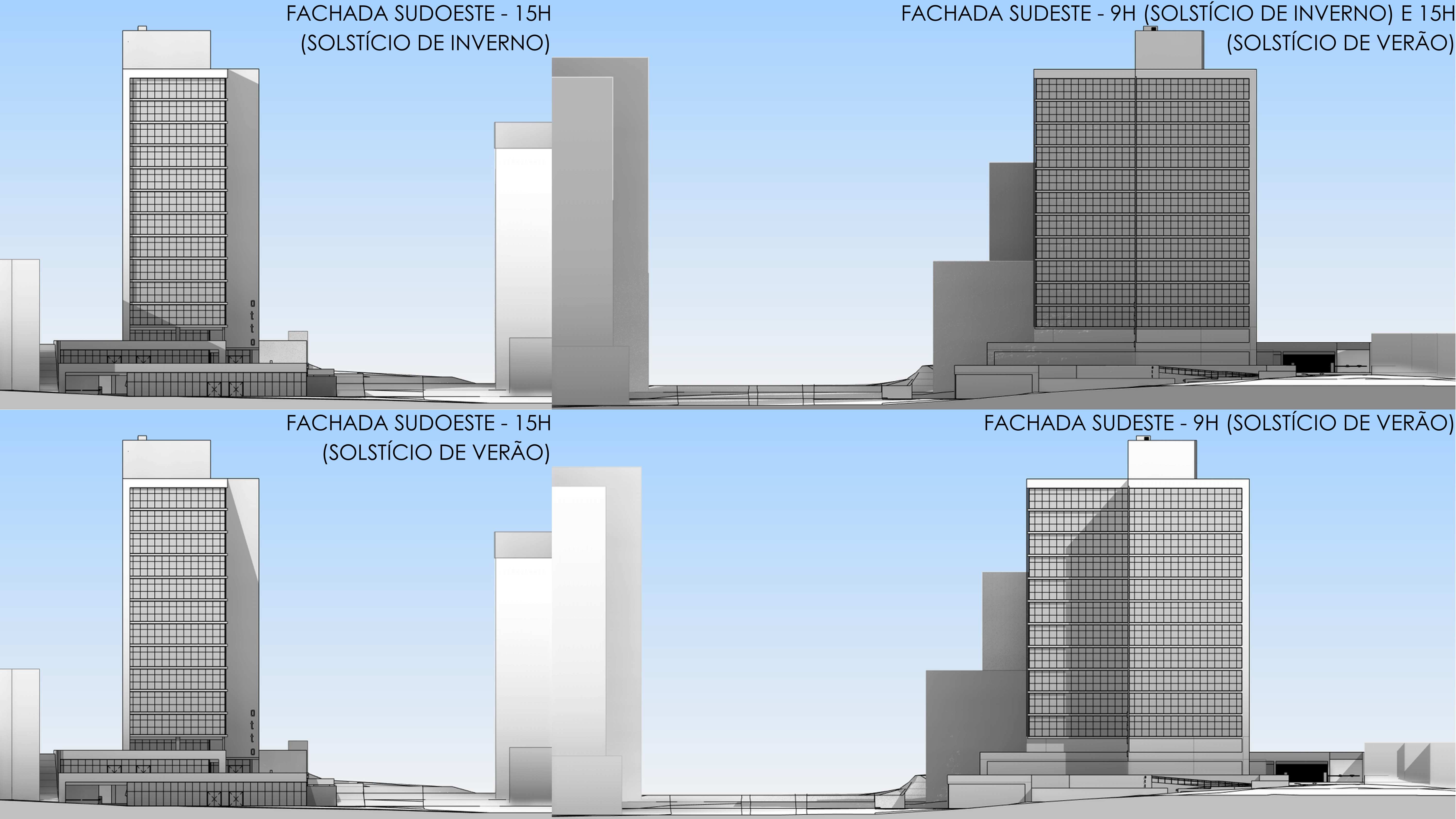 Estudo de sombreamento em horrios crticos durante solstcios em fachadas sudoeste e sudeste