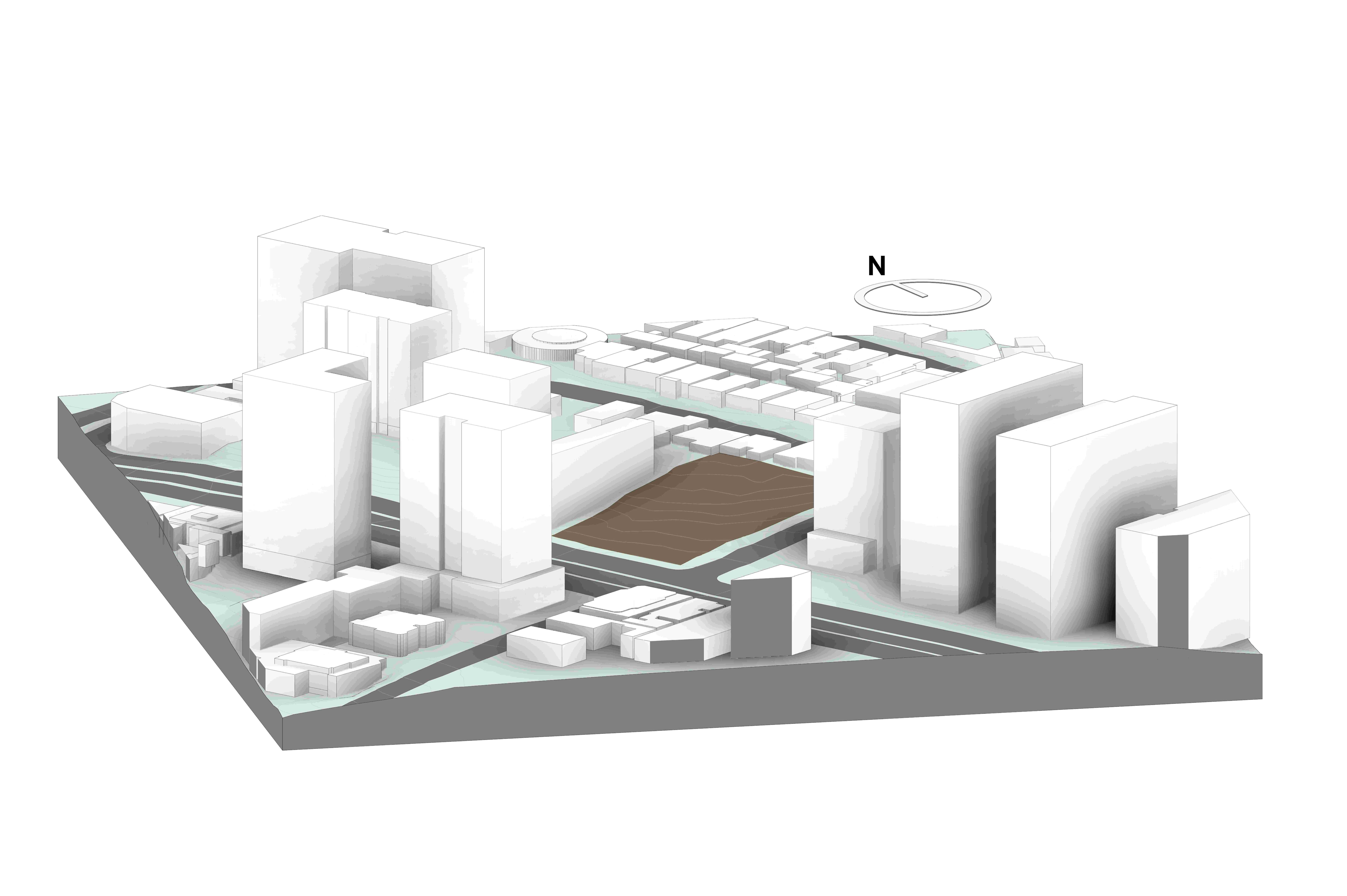 Terreno de estudo em perspectiva isomtrica.
