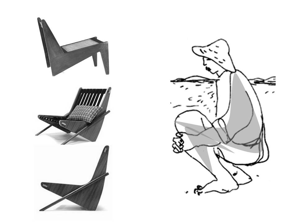 Composici�n del autorSillas: Sill�n Canguro, Pierre Jeanneret, c.1950. Sill�n boomerang, Richar Neutra, 1942. Caboclo acuclillado, dibujo de Lina Bo Bardi. Fuente: Bo Bardi (1993:96).