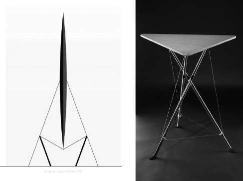 Composici�n del autor Philip Powell e Hidalgo Moya, Skylon, 1951. Tensegrity tableframe. 