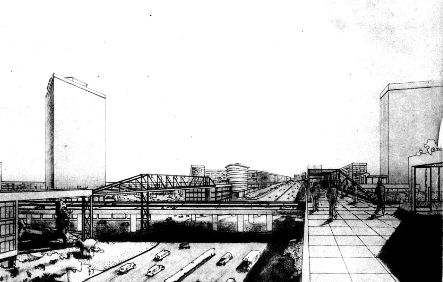 Perspectiva del proyecto de G�mez Gavazzo para Av. Agraciada. Foto de tapa de la revista Arquitectura n�mero 188.