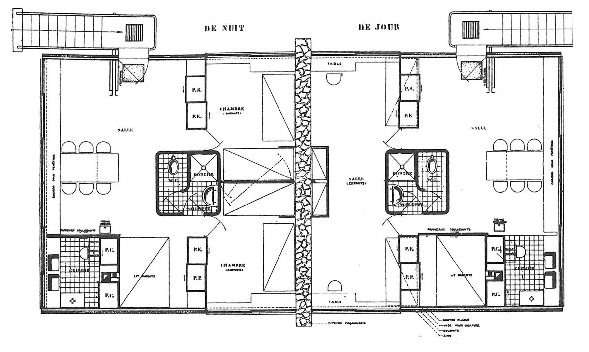 Planta de casas Loucheur, Le Corbusier, 1929.