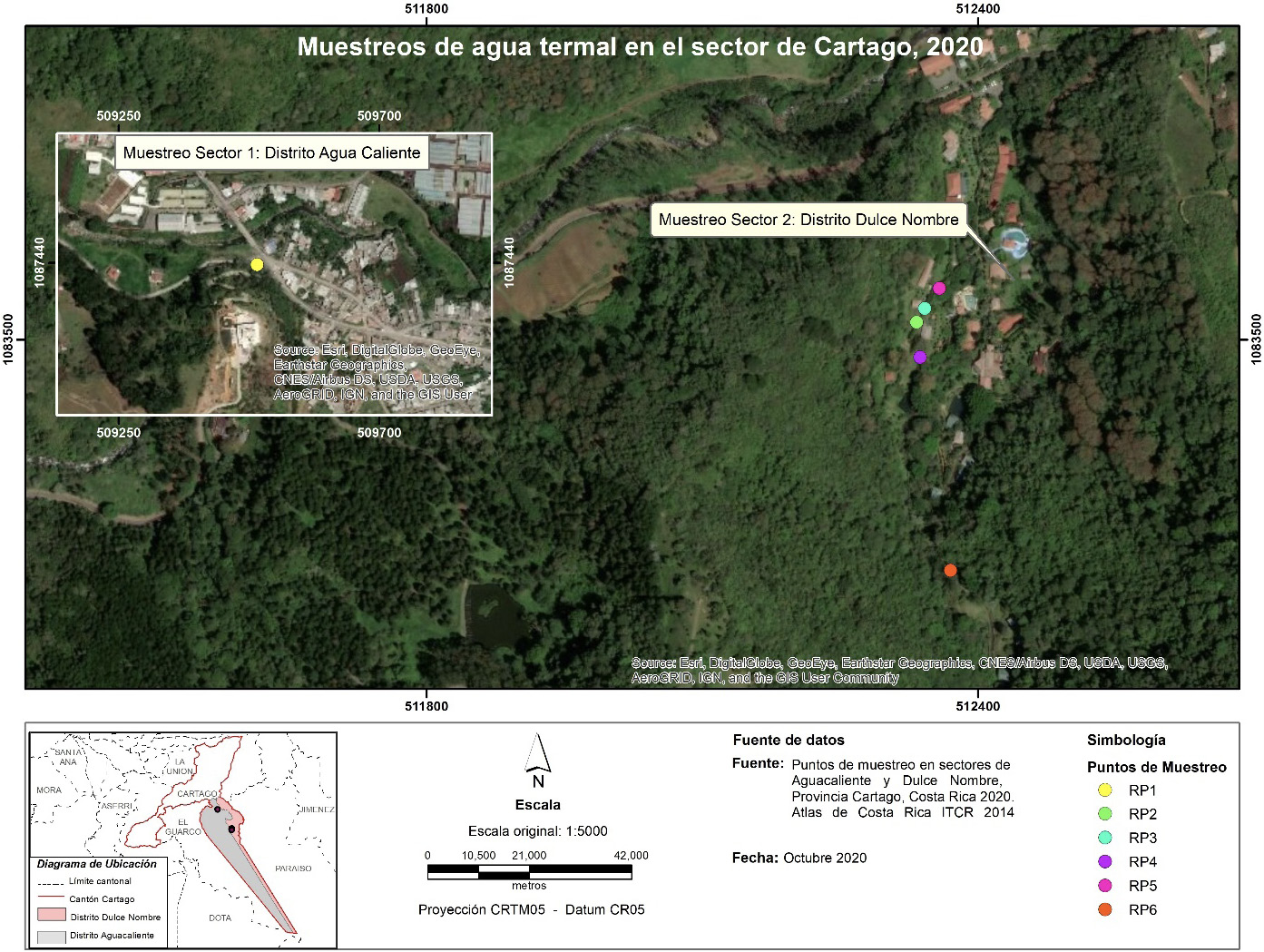 Ubicaci�n de los puntos de muestreos de agua termal