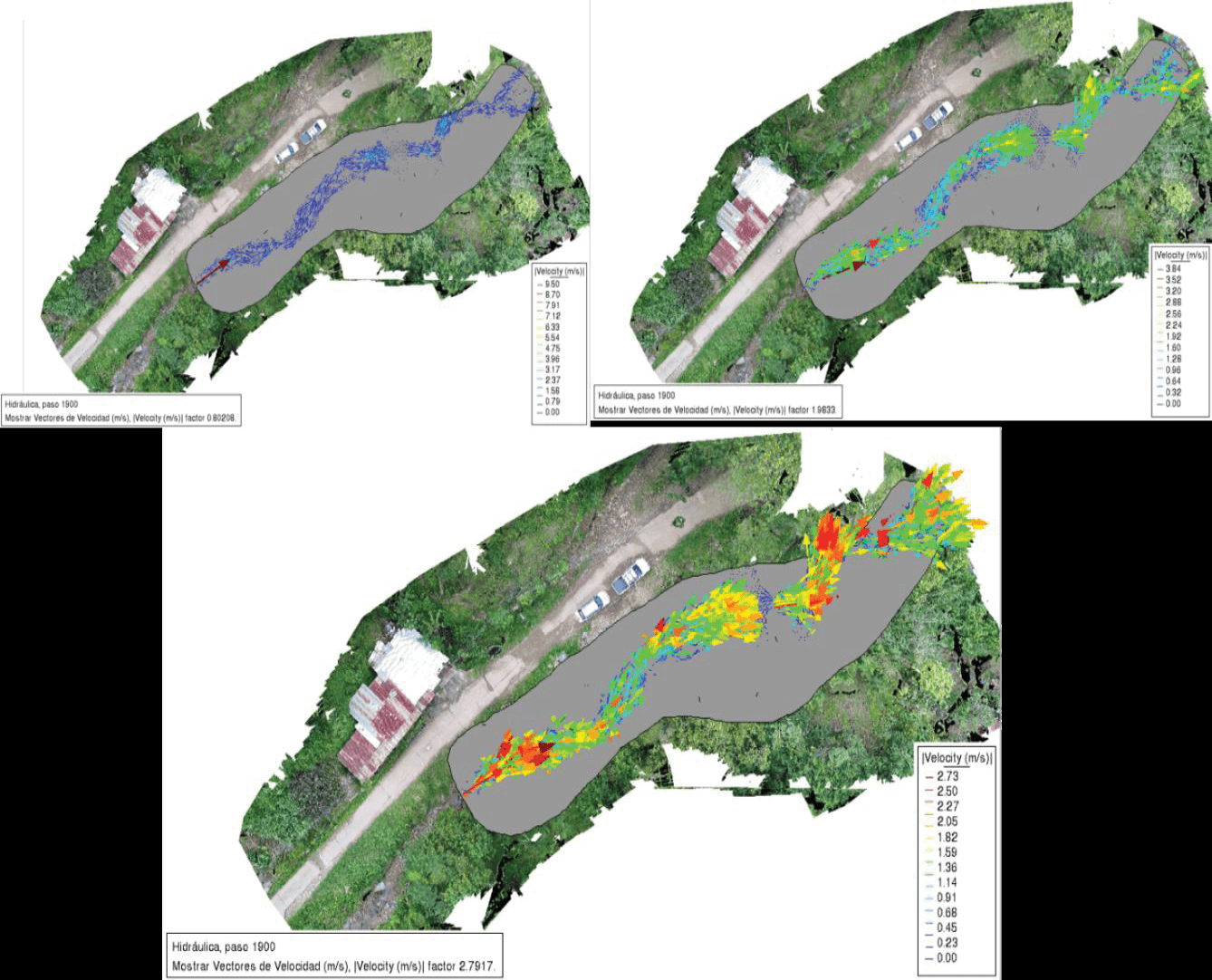 Vectores de velocidad y direccin Barrera #2 segn modelo.