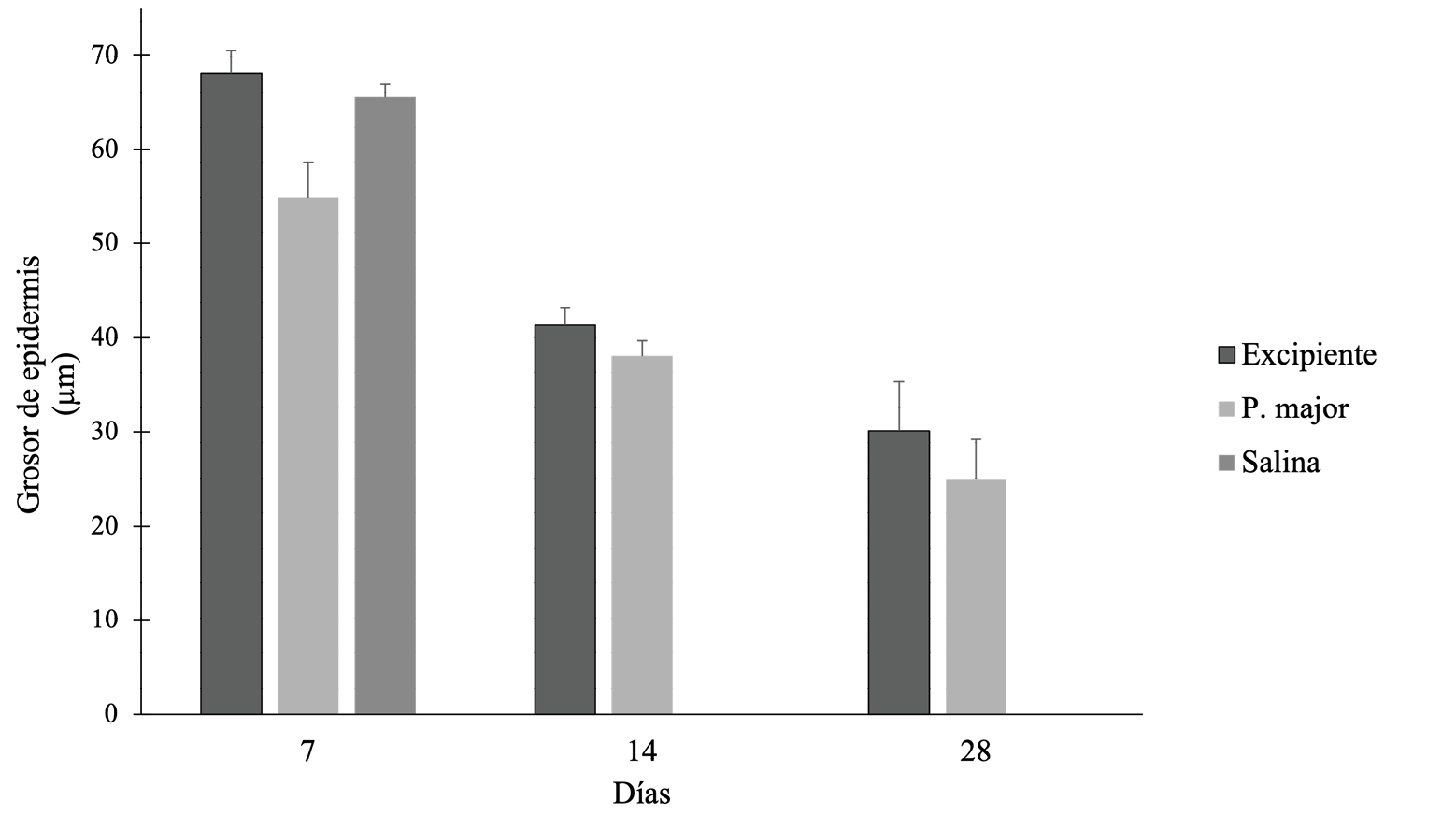 Grosor de la epidermis regenerada bajo los diferentes tratamientos
