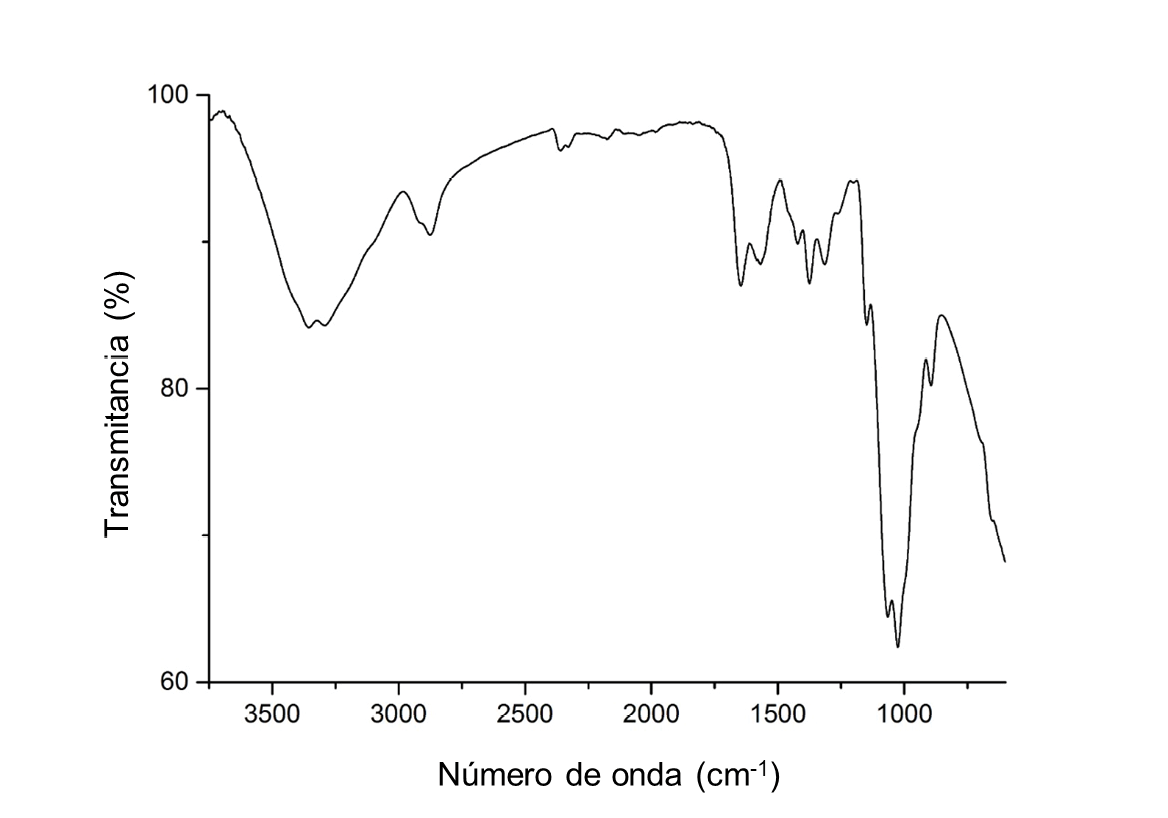 Espectroscopa infrarroja por transformada de Fourier FTIR del quitosano comercial de peso molecular medio