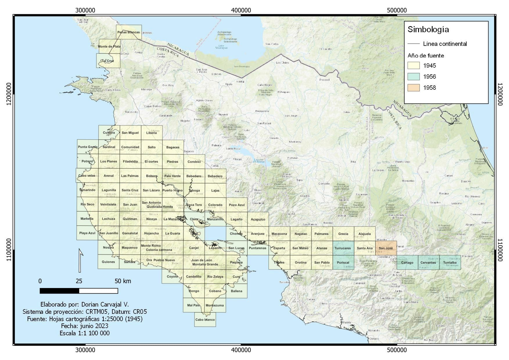 Hojas cartogr�ficas 125 000 del a�o 1945 y publicadas entre 1953 y 1962 por el Instituto Geogr�fico Nacional
