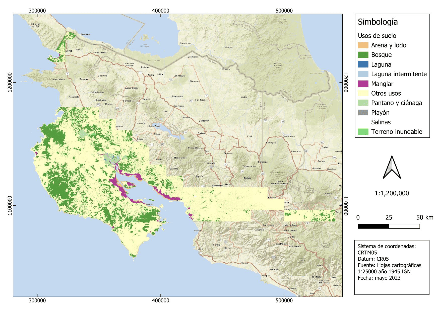 Mapa de Coberturas Naturales del suelo de las hojas cartogr�ficas 125 000 del a�o 1945 del Instituto Geogr�fico Nacional