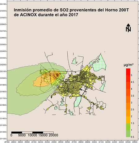 Inmisión total del Dióxido de Azufre (SO2) durante el 2017