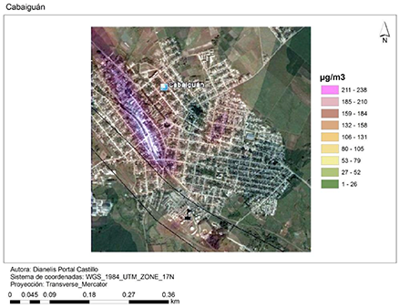 Modelación de la dispersión del SO2 de la semana 10
