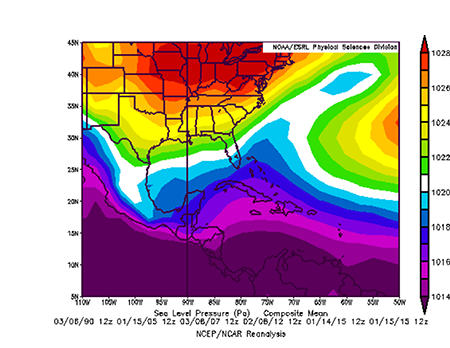 Patrón sinóptico relacionado con la presencia de una hondonada sobre el oriente del país.