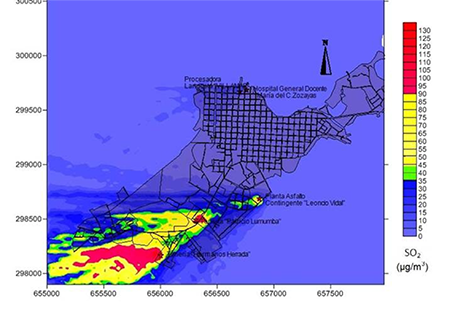 Dispersión del SO2 en 24 horas emitido por las fuentes fijas en la ciudad de Caibarién. 