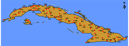 Localización de las estaciones meteorológicas de superficie utilizadas en el estudio.