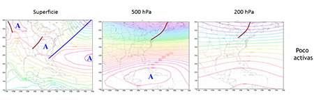 Mapas medios de las temporadas poco activas en febrero.