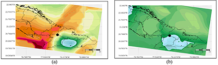 Campos de DCAPE: a) 1ro de julio de 2017, AA b) 3 de julio de 2017, TE.