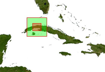 &Aacute;reas por donde pasaron ciclones tropicales que afectaron a las provincias de Artemisa, La Habana y Mayabeque con vientos de tormenta tropical. Periodo de estudio 1851-2018