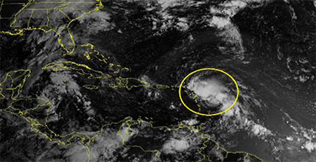 Imagen visible de la Depresi&oacute;n Tropical Trece 21.08.20 a las 12.40Z.