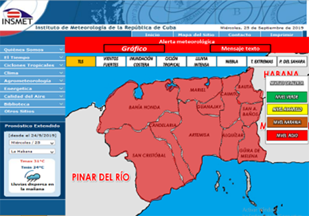 Estructura gr&aacute;fica en sitio web de la alerta meteorol&oacute;gica para el caso de estudio del 27/01/19