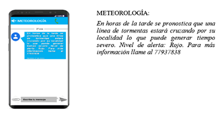Mensaje de la situaci&oacute;n meteorol&oacute;gica a trav&eacute;s del servicio de mensajer&iacute;a 8888.