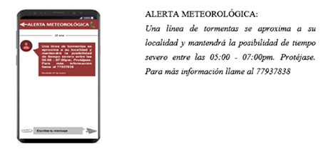 Mensaje de la alerta meteorol&oacute;gica a trav&eacute;s de un sms de emergencia.