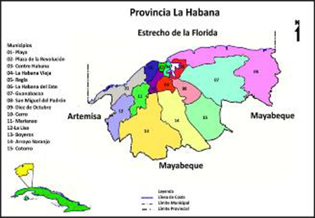 Mapa pol&iacute;tico de la provincia de La Habana
