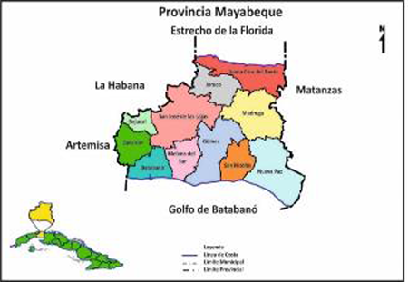 Mapa pol&iacute;tico de la Provincia de Mayabeque