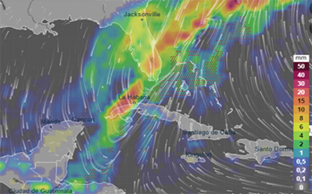 Salida la variable precipitaci&oacute;n, correspondiente al modelo GFS para el d&iacute;a 27/01/19 en el horario de la 00.00UTC