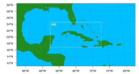 Dominios de la configuración del modelo WRF de SPNOA