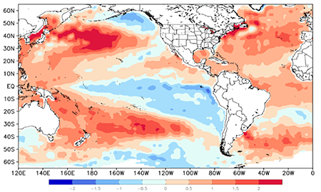 Anomalías de la temperatura superficial del mar de octubre a diciembre de 20212