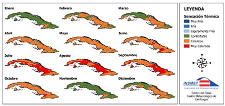 Sensación térmica media determinada a partir de la Temperatura efectiva (TE) a la 1:00 pm durante el 2021