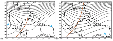 Mapas medios de altura geopotencial a) 500 hPa . b) 200 hPa. 