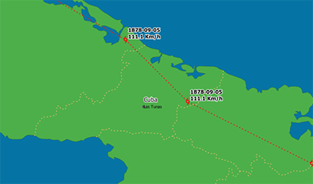 Trayectoria del huracán # 5 de 1878