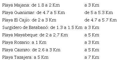 Distancia aproximada de las cotas de 1m y 2.5 m desde la l&iacute;nea costera, en &aacute;reas aleda&ntilde;as al golfo de Bataban&oacute;.