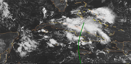 Imagen satelital GOES-16, canal 2, de la onda tropical #26 el día 20 de julio a las 12:00 UTC