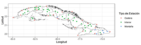 Ubicación geográfica de las estaciones meteorológicas empleadas en el estudio. Elaboración propia