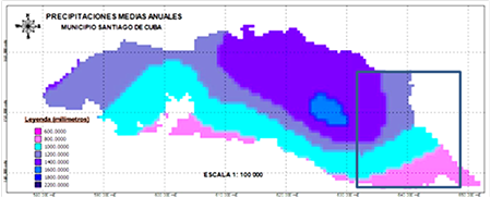 Imagen del mapa de precipitaciones medias anuales Fuentes: Colectivo de autores, 2002.