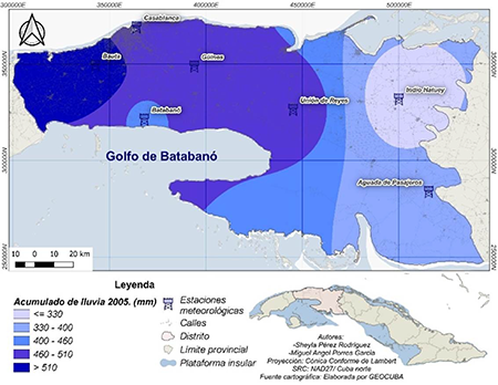 Acumulados de lluvia de la temporada 2005, (mm)