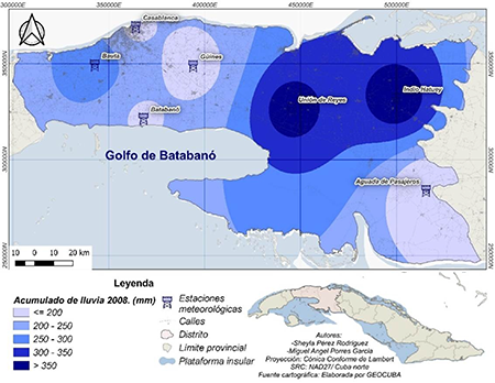Acumulados de lluvia de la temporada 2008, (mm)