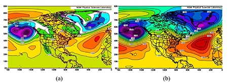 Ejemplos del subtipo 4: a) Mapa de superficie y b) Mapa de 850 hPa.