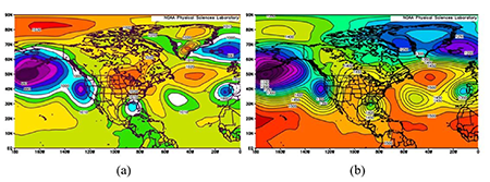 Ejemplos del subtipo 9: a) Mapa de superficie y b) Mapa de 850 hPa.